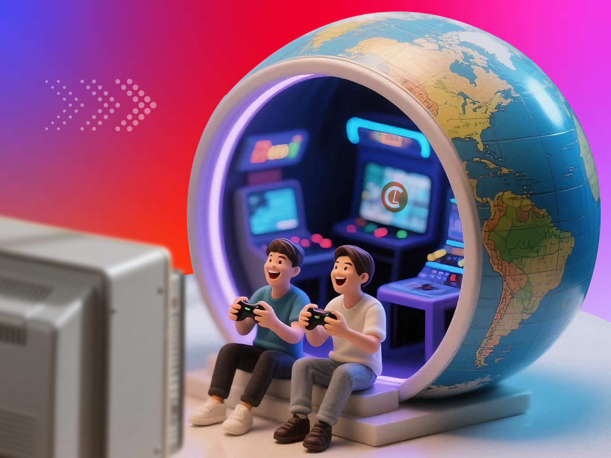 Two cartoon characters playing video game