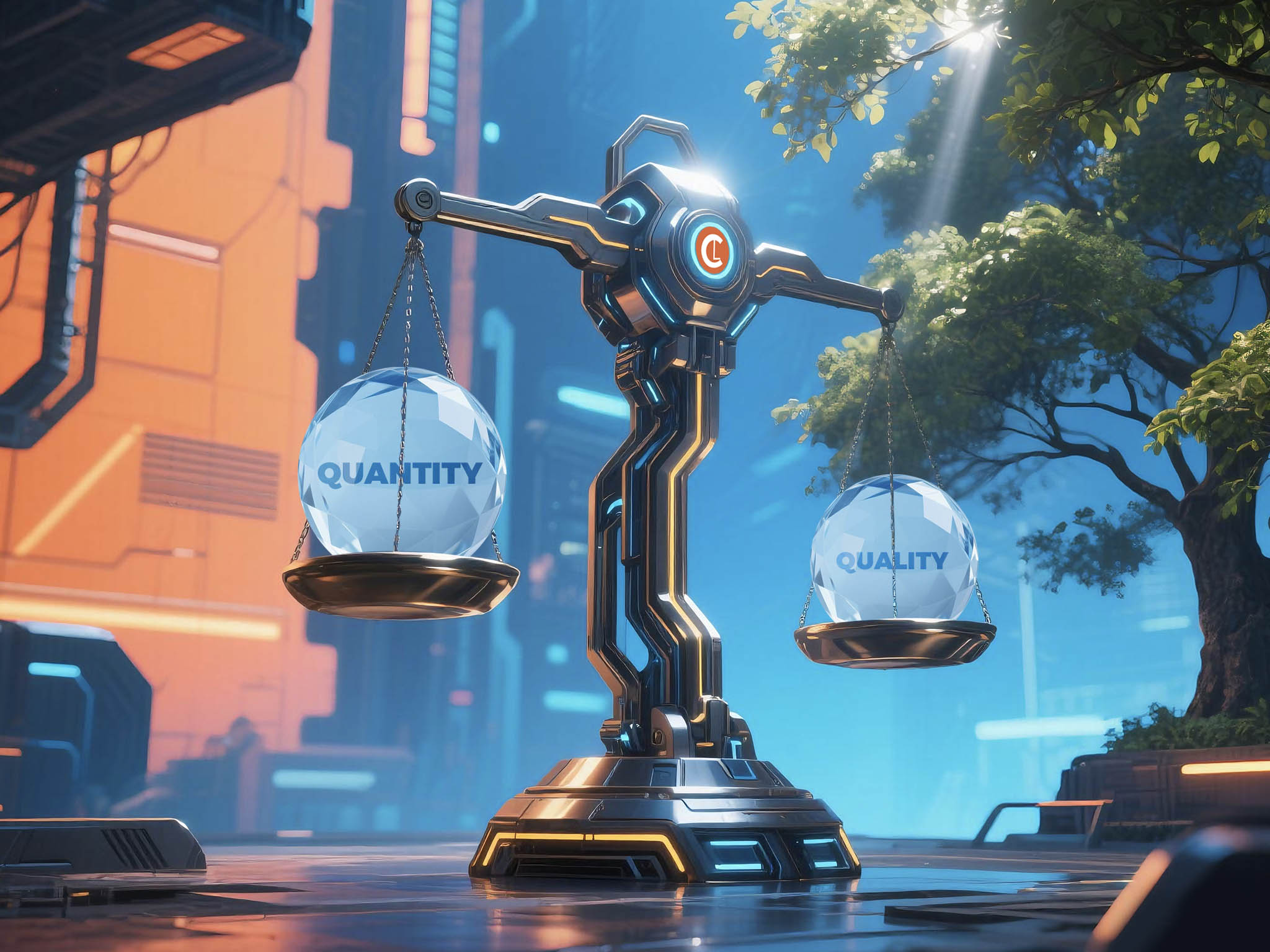 A graphic illustrating the balance between quantity and quality in digital content creation and consumption.